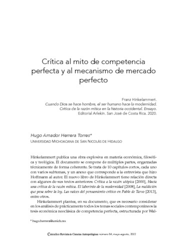 Crítica al mito de competencia perfecta y al mecanismo de mercado perfecto