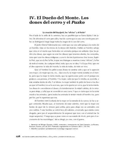 IV. El Dueño del Monte, los dones del cerro y el Paxko