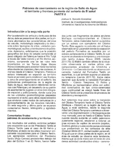 Patrones de asentamiento en la región de Salto de Agua: el territorio y frontera poniente del señorío de B'aakal. Parte II