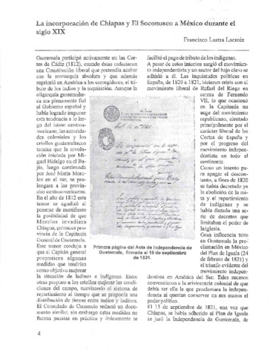 La incorporación de Chiapas y El Soconusco a México durante el siglo XIX