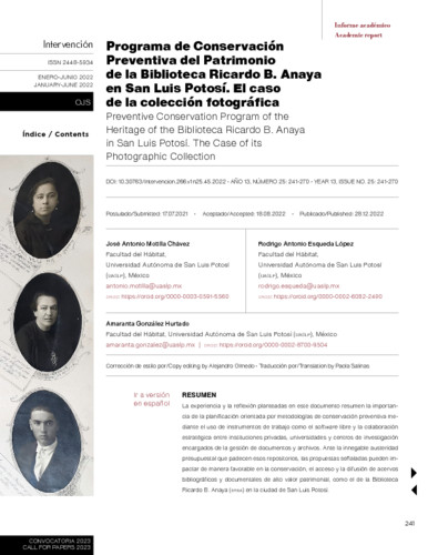 Programa de conservación preventiva del patrimonio de la Biblioteca Ricardo B. Anaya en San Luis Potosí. El caso de la colección