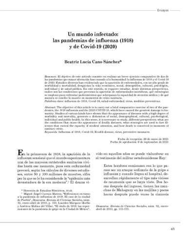 Un mundo infectado: las pandemias de influenza (1918) y de Covid-19 (2020)
