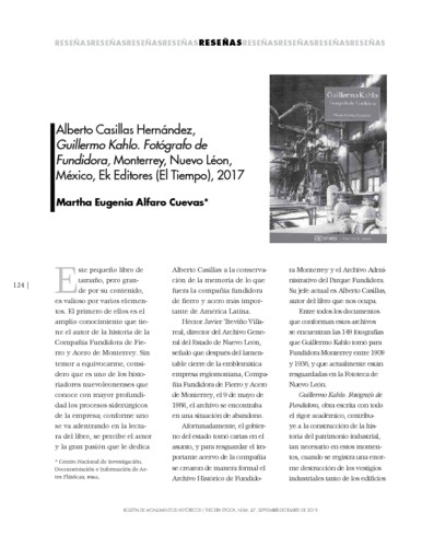 Alberto Casillas Hernández, Guillermo Kahlo. Fotógrafo de Fundidora, Monterrey, Nuevo Léon, México, Ek Editores (El Tiempo), 2017
