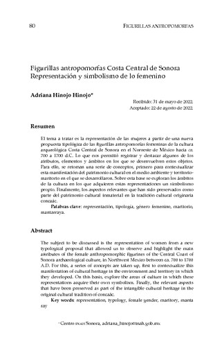 Figurillas antropomorfas Costa Central de Sonora Representación y simbolismo de lo femenino