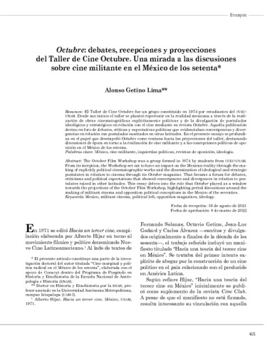 Octubre: debates, recepciones y proyecciones del Taller de Cine Octubre. Una mirada a las discusiones sobre cine militante en el