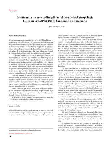 Diseñando una matriz disciplinar: el caso de la Antropología Física en la EAHNM. Un ejercicio de memoria