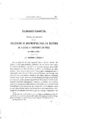 Índice alfabético de la colección de documentos para la historia de la guerra de Independencia de México, 1808 a 1821 por J. E. Hernández Dávalos.