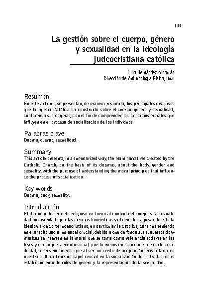 La gestión sobre el cuerpo, género y sexualidad en la ideología judeocristiana católica
