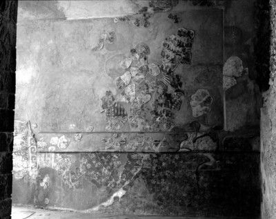 Detalle de danzantes en el mural del Tlalocan