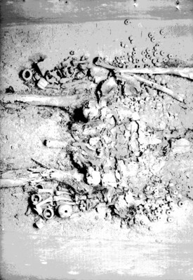 Detalle de la osamenta de Pakal, vista de la pelvis