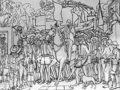 Francisco I. Madero empuña la bandera, dibujo | Mediateca INAH
