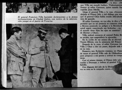 Francisco Villa hace declaraciones a la prensa norteamericana con motivo de la intervención yanqui en el puerto de Veracruz, reprografía