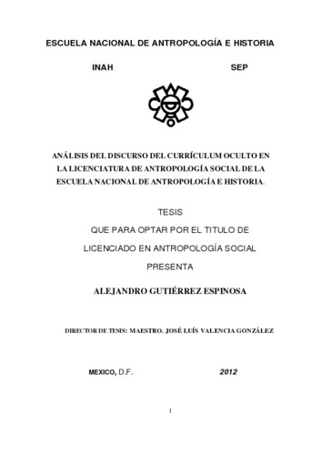 Análisis del discurso del currículum oculto en la licenciatura de antropología social de la Escuela Nacional de Antropología e Historia