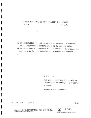 La funcionalidad de las unidades de producción agrícola no estrictamente capitalistas en el México rural : (Hipótesis para el análisis de las unidades de producción agrícola de los ejidatarios tabacaleros de Nayarit)