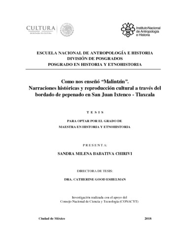 Como nos enseñó Malintzin. Narraciones históricas y reproducción cultural a través del bordado de pepenado en San Juan Ixtenco-Tlaxcala