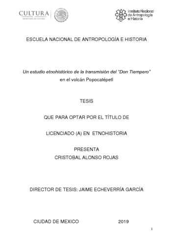 Un estudio etnohistórico de la trasmisión del "Don tiempero" en el volcán Popocatepetl