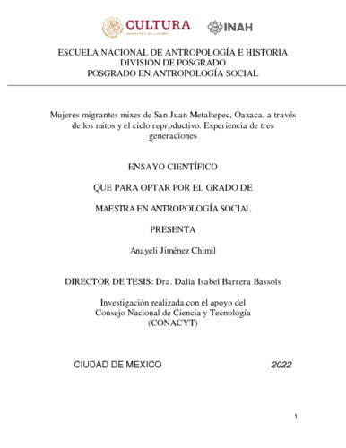 Mujeres migrantes mixes de San Juan Metaltepec, Oaxaca, a través de los mitos y el ciclo reproductivo