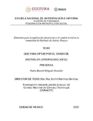 Elementos para la explicación del proceso y el cambio social en la comunidad de Guelatao de Juárez, Oaxaca