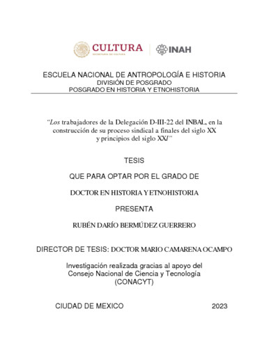 Los trabajadores de la Delegación D-III-22 del INBAL, en la construcción de su proceso sindical a finales del siglo XX y principios del siglo XXI