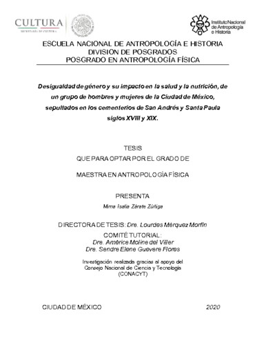 Desigualdad de género y su impacto en la salud y la nutrición, de un grupo de hombres y mujeres de la Ciudad de México, sepultados en los cementerios de San Andrés y Santa Paula siglos XVIII y XIX