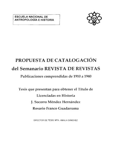 Propuesta de catalogación del seminario Revista de Revistas