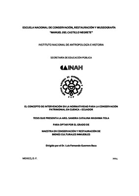 El concepto de Intervención en la Normatividad para la Conservación Patrimonial en Cuenca – Ecuador